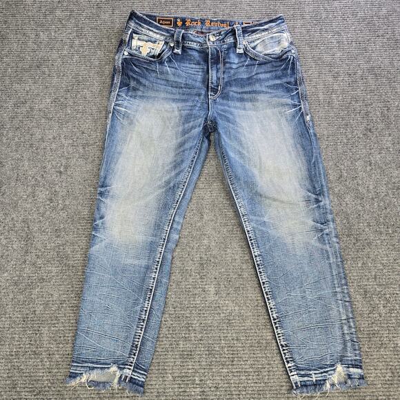 Rock Revival Denim - Rock Revival Jeans Womens Arjean 32x25 Blue Easy Ankle Skinny Distressed
